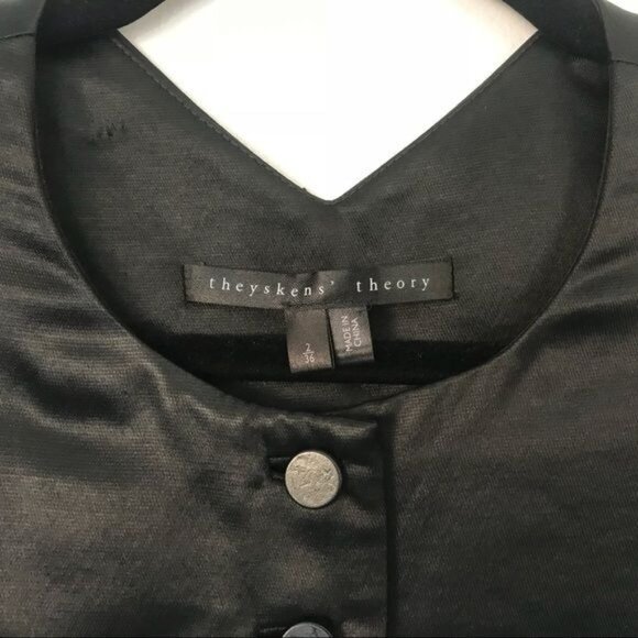 Theyskens Theory Black Satin Sleeveless Button-Front Sheath Mini Dress Size 2 - Picture 6 of 8